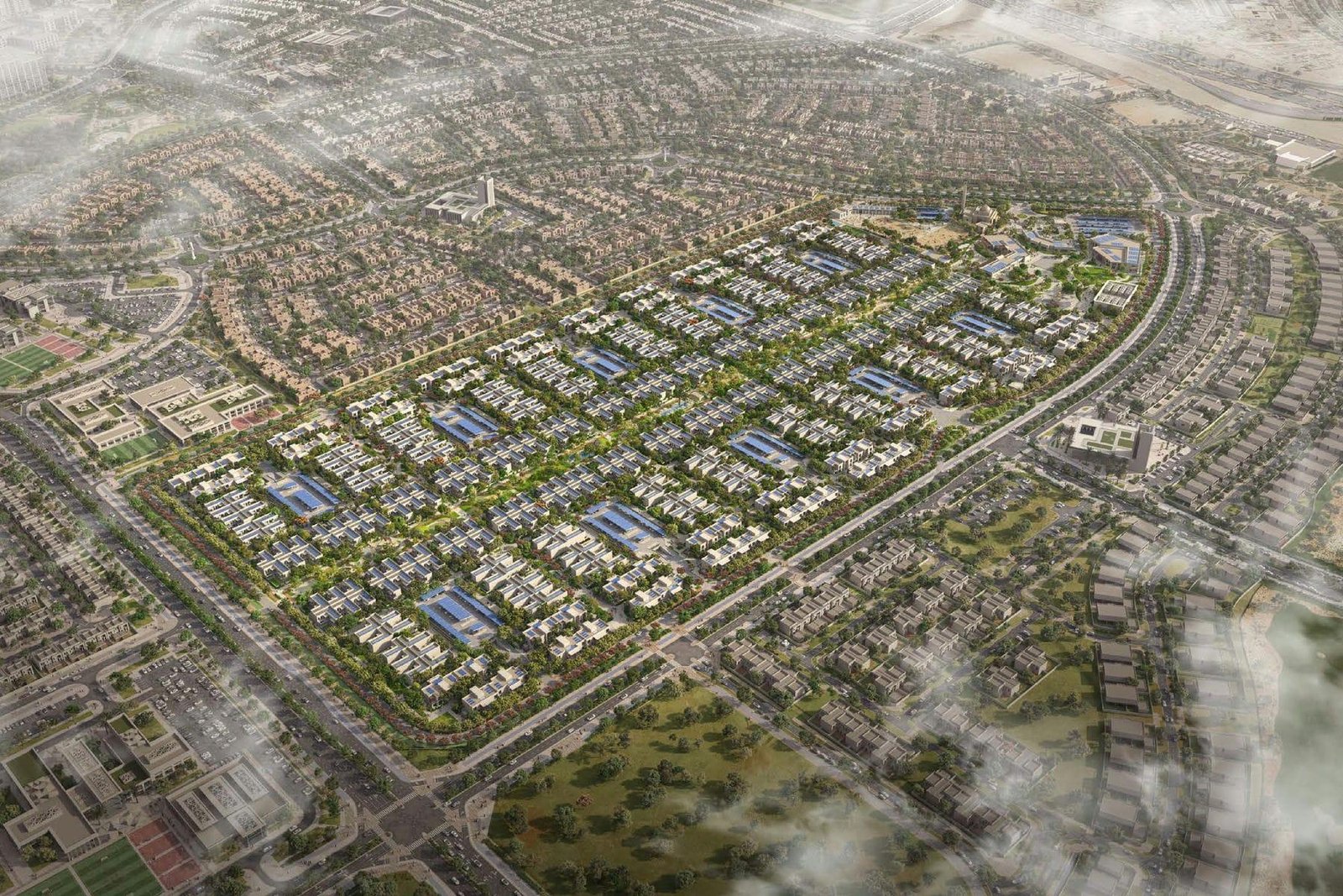 Night view of The Dahlias Yas Acres community lighting – Yas Villas